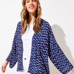 NWT LOFT Batik Kimono Navy Print XS S